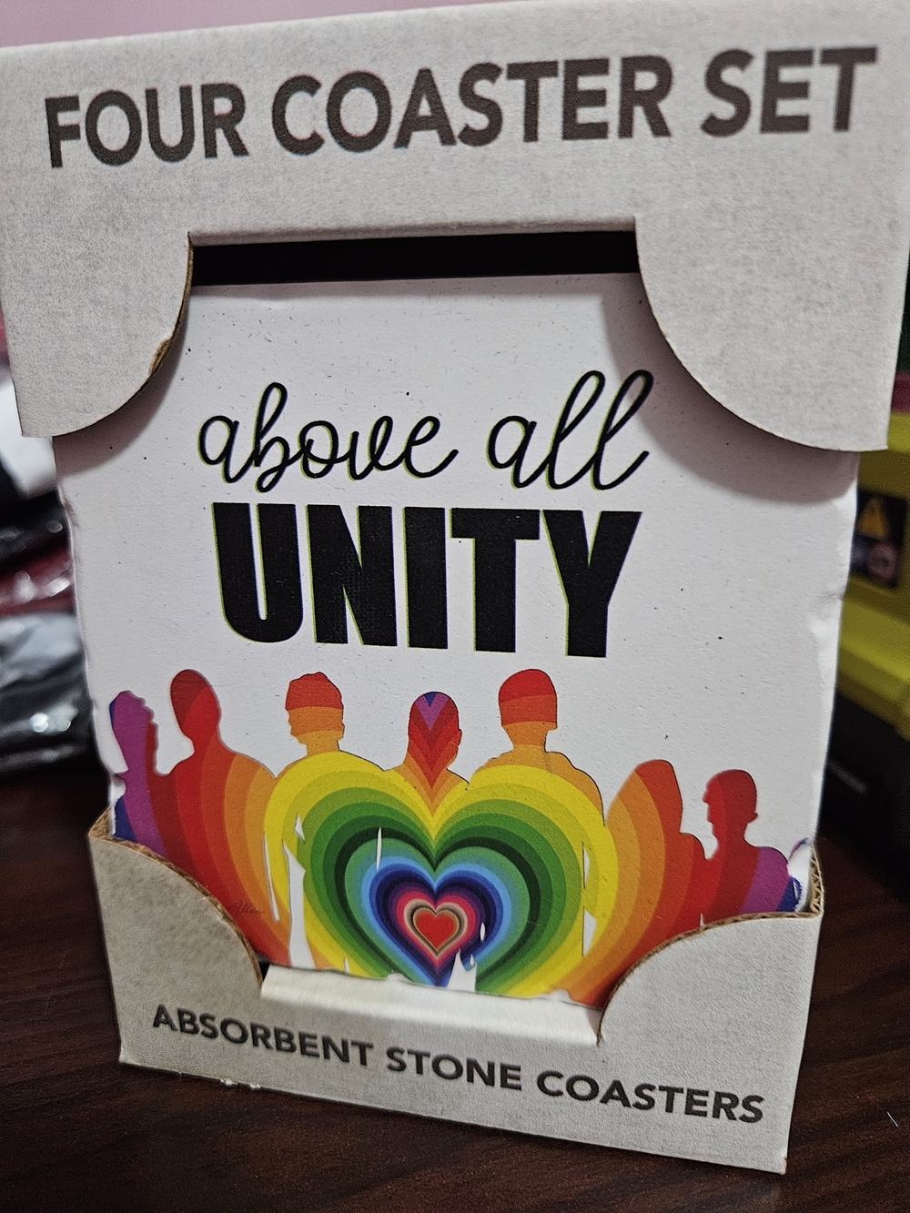 Above All Unity Rainbow Heart Coaster Set - Multicolor